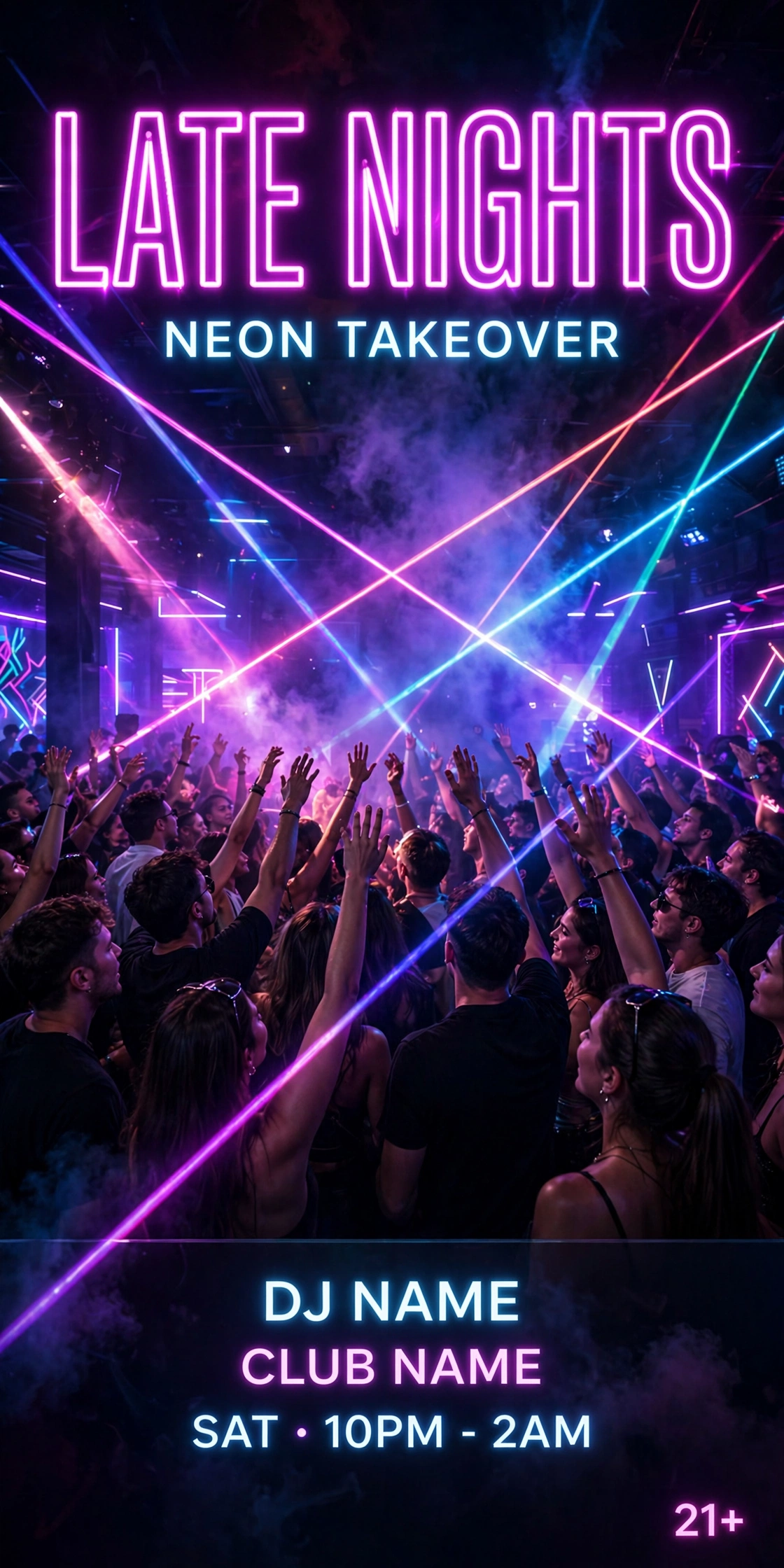 Neon Takeover flyer template preview — high-energy club night